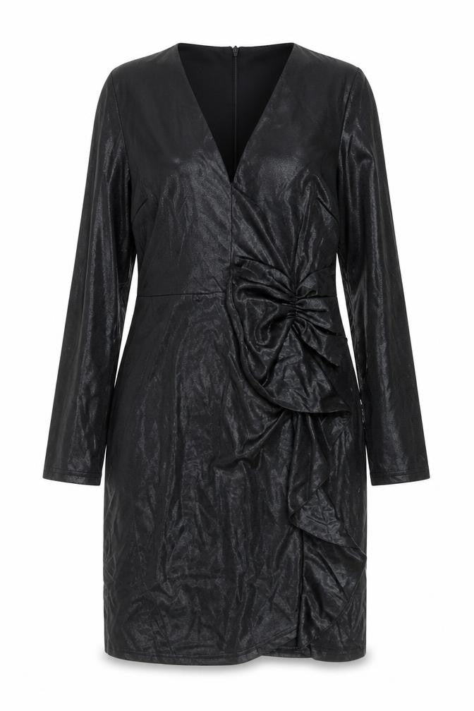 Allyson Womens Black Polyester A-Line Size M V-Neck Zip