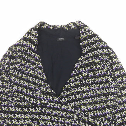 Close-up detail of ESPRIT women’s multicoloured geometric polyester basic blouse, size 2XL, v-neck