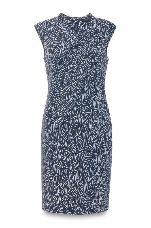 Autograph Womens Blue Geometric Viscose Shift Size 8 V-Neck Zip