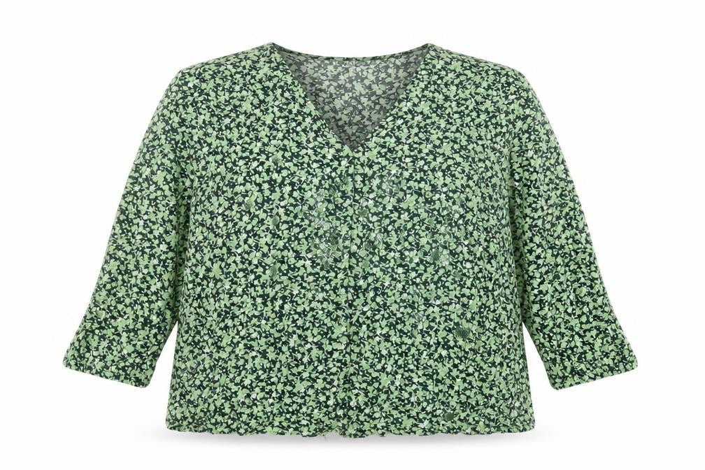Warehouse Womens Green Floral Viscose Basic Blouse Size 14 V-Neck