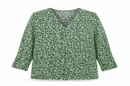 Warehouse Womens Green Floral Viscose Basic Blouse Size 14 V-Neck