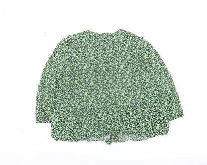 Warehouse Womens Green Floral Viscose Basic Blouse Size 14 V-Neck