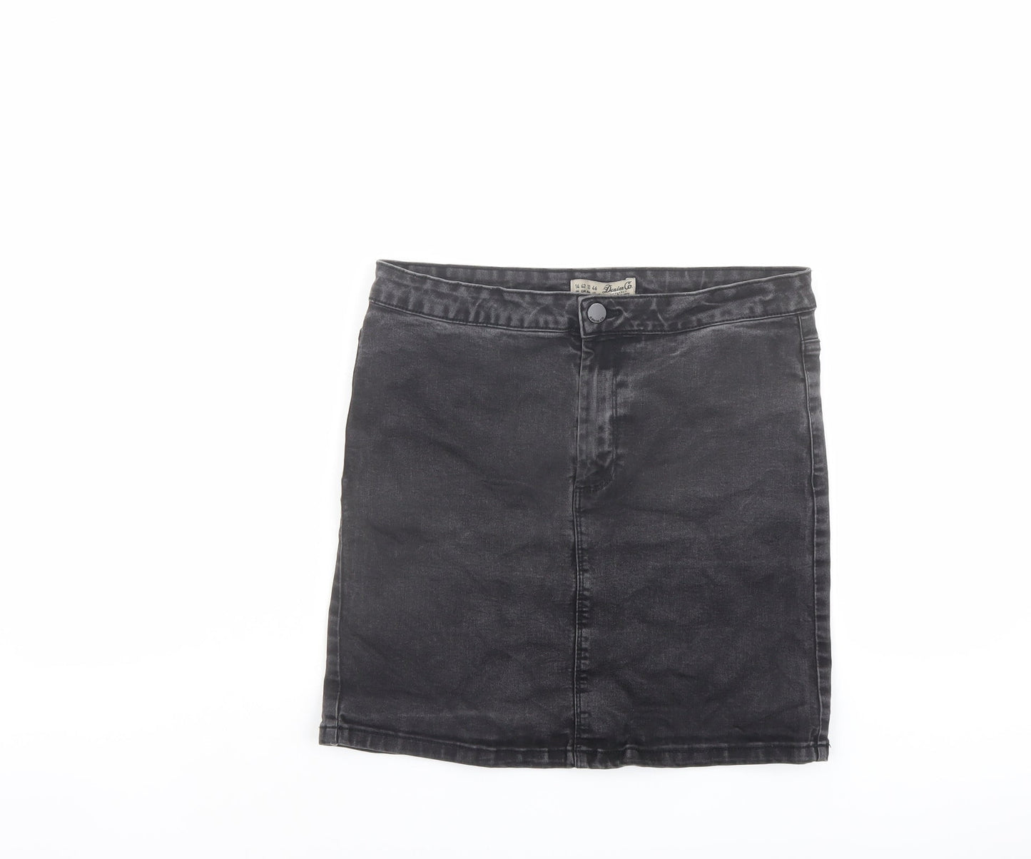 Denim & Co. Womens Grey Cotton A-Line Skirt Size 14 Button