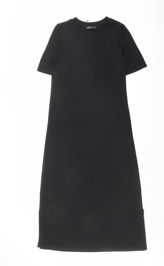 Marks and Spencer Womens Black Polyester A-Line Size 6 Round Neck Pullover