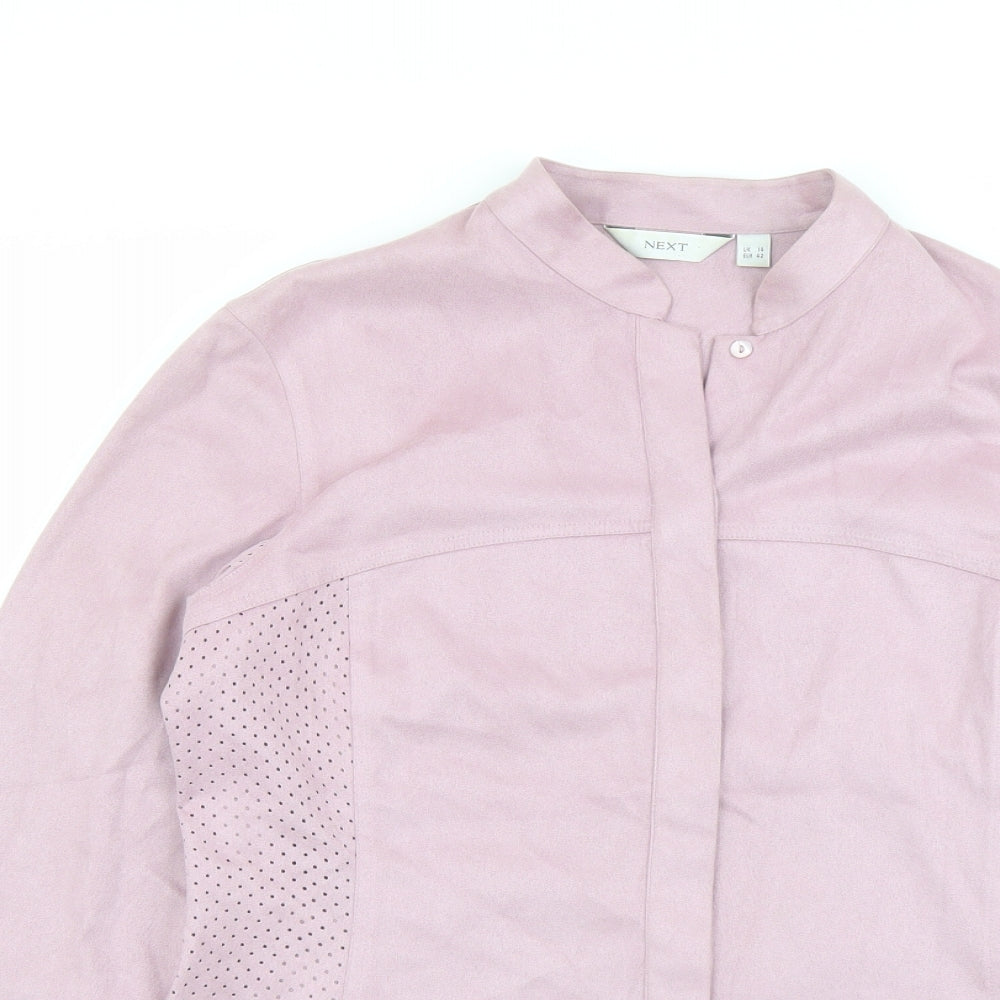 NEXT Womens Pink Polyester Basic Button-Up Size 14 Mock Neck