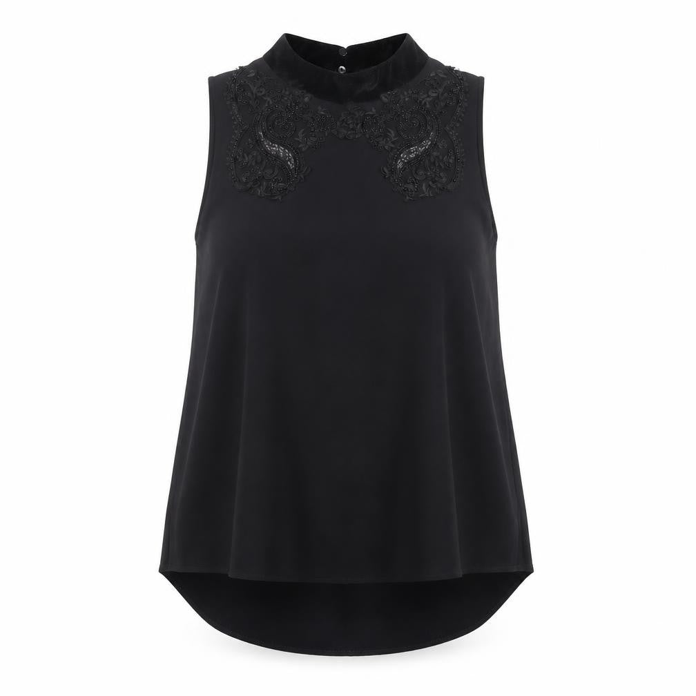 Zara Womens Black Polyester Basic Blouse Size L Mock Neck - Embellished