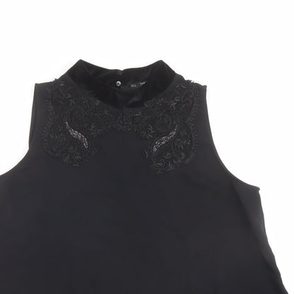 Zara Womens Black Polyester Basic Blouse Size L Mock Neck - Embellished