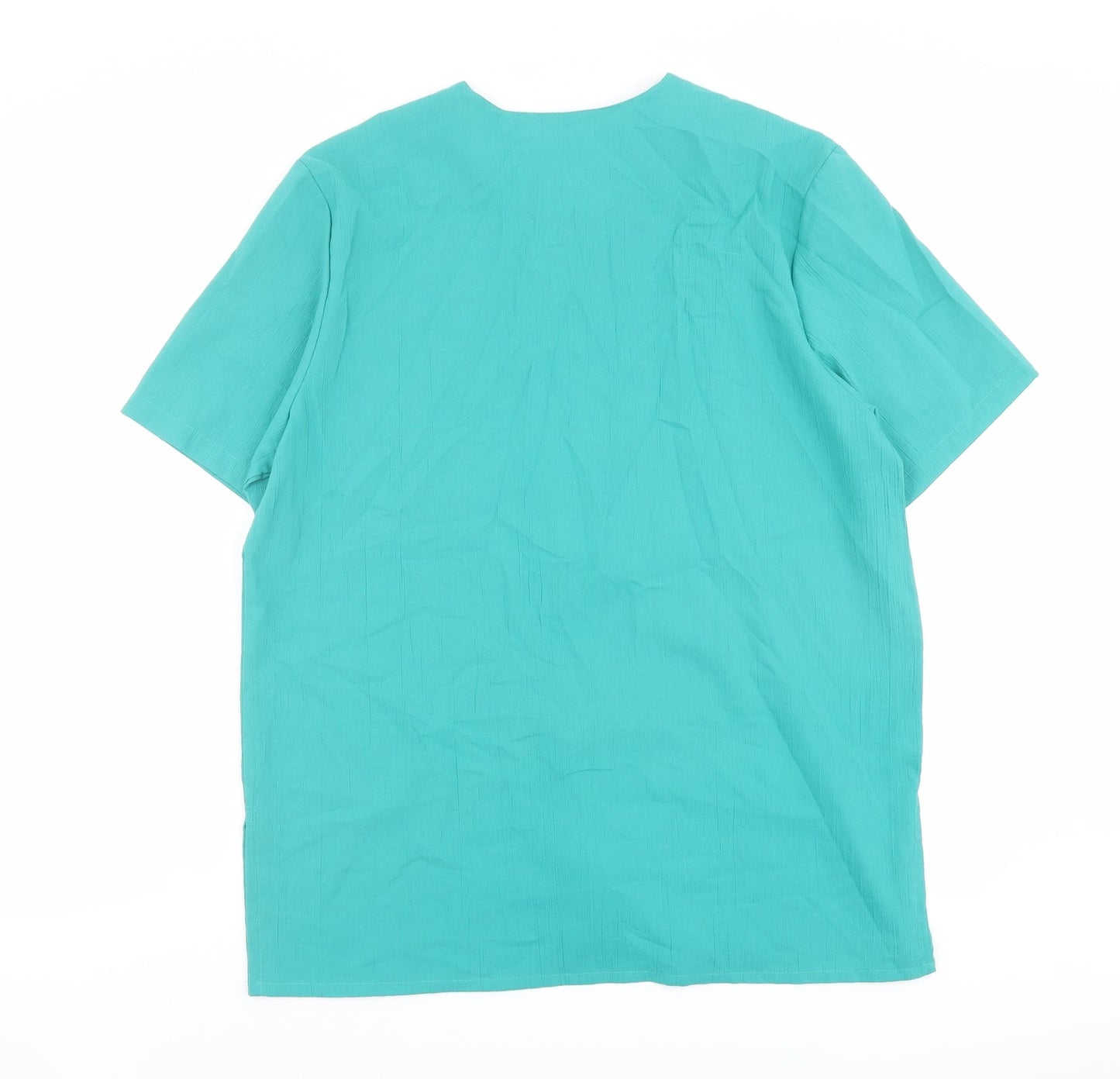 Compliments Womens Green Polyester Basic Button-Up Size 16 Round Neck