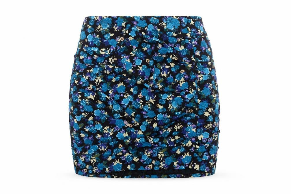 Zara Womens Blue Floral Polyester A-Line Skirt Size S Zip