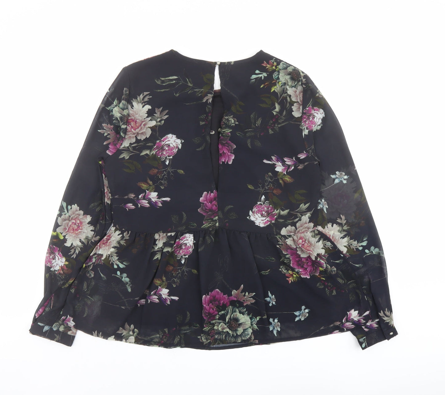 Only Womens Black Floral Polyester Basic Blouse Size 8 Round Neck