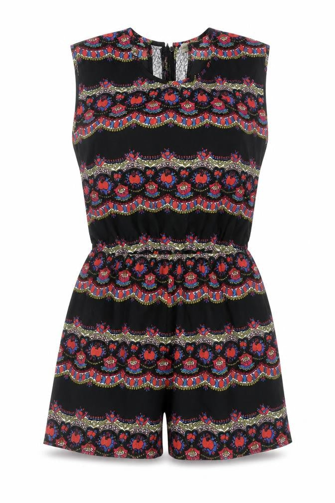 Staring at Stars Womens Black Geometric Polyester Playsuit One-Piece Size S Zip