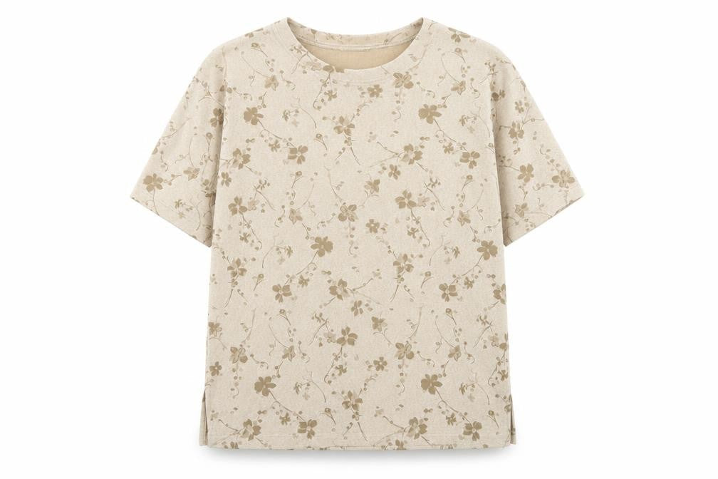 Fay Louise Womens Beige Floral Polyester Basic T-Shirt One Size Round Neck