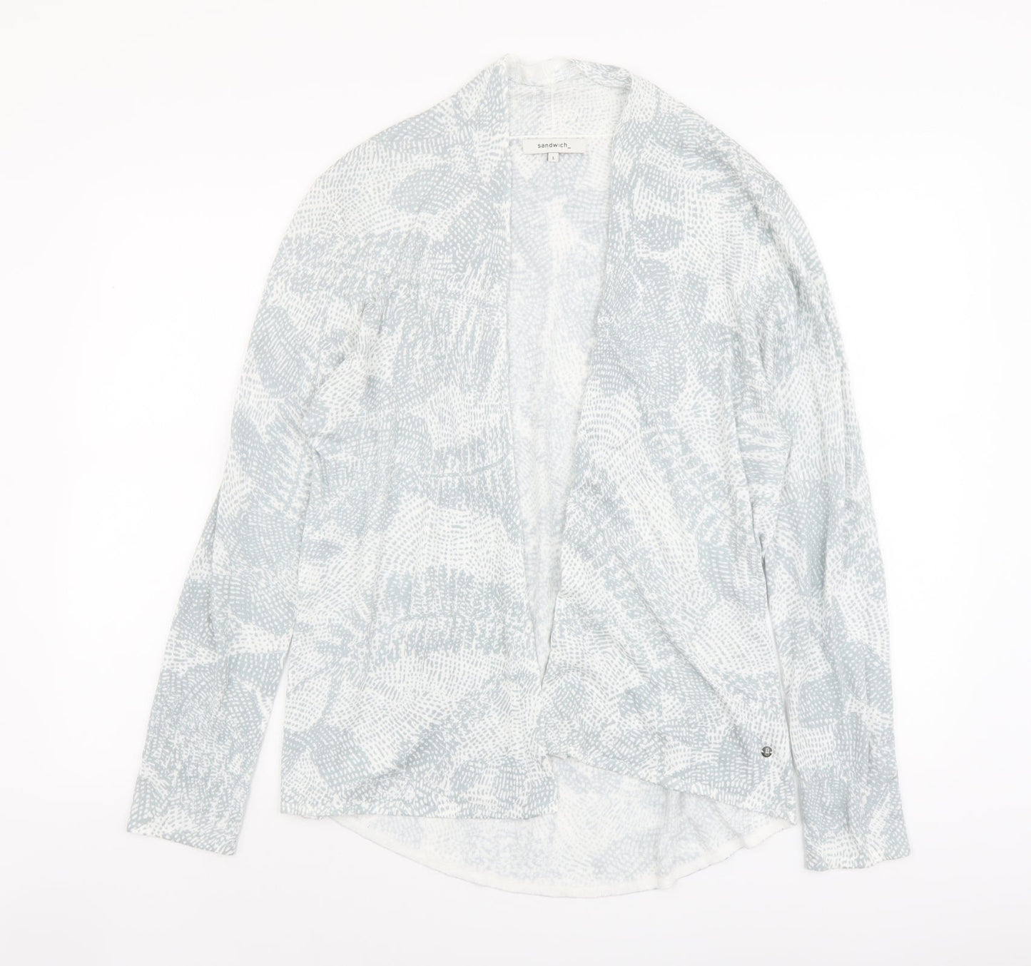 Sandwich Womens Grey V-Neck Geometric Viscose Cardigan Jumper Size L - Leaf Print