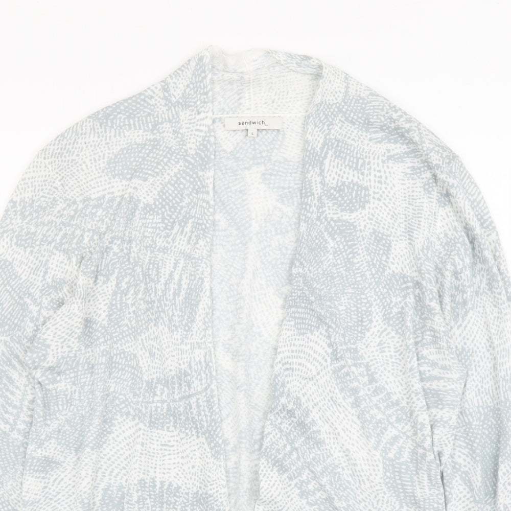 Sandwich Womens Grey V-Neck Geometric Viscose Cardigan Jumper Size L - Leaf Print
