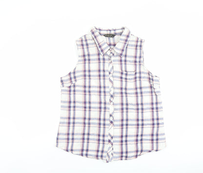 Additional front view of Originals women’s multicoloured plaid cotton basic button-up, size UK 18, collared