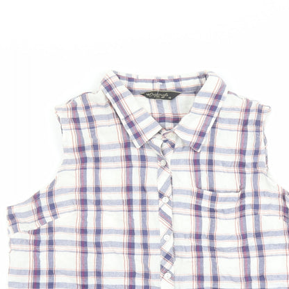 Close-up detail of Originals women’s multicoloured plaid cotton basic button-up, size UK 18, collared