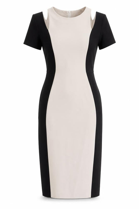 Miss Selfridge Womens Black Colourblock Polyester Pencil Dress Size 6 Round Neck Zip - Cold Shoulder