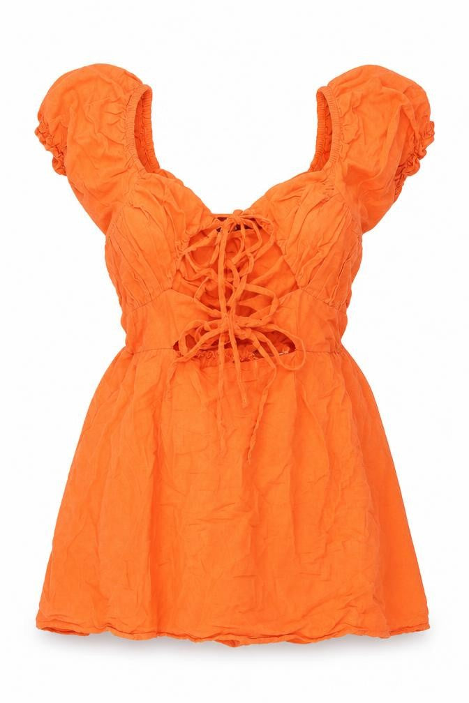PRETTYLITTLETHING Womens Orange Viscose Basic Blouse Size 6 Scoop Neck