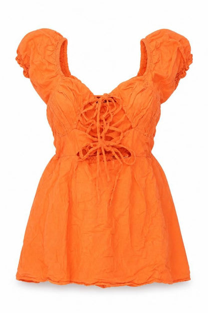 PRETTYLITTLETHING Womens Orange Viscose Basic Blouse Size 6 Scoop Neck