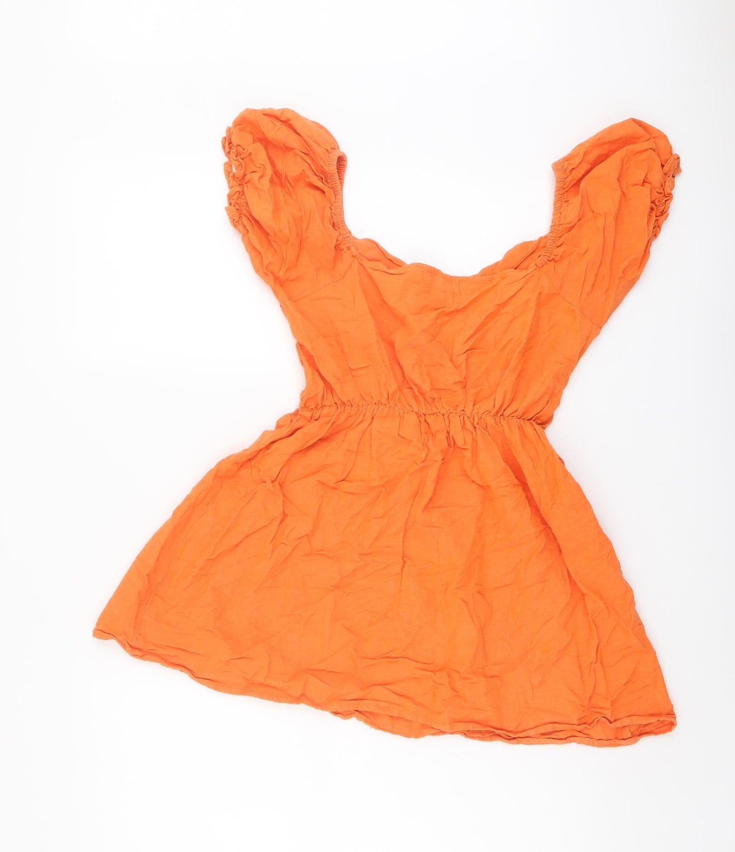 PRETTYLITTLETHING Womens Orange Viscose Basic Blouse Size 6 Scoop Neck