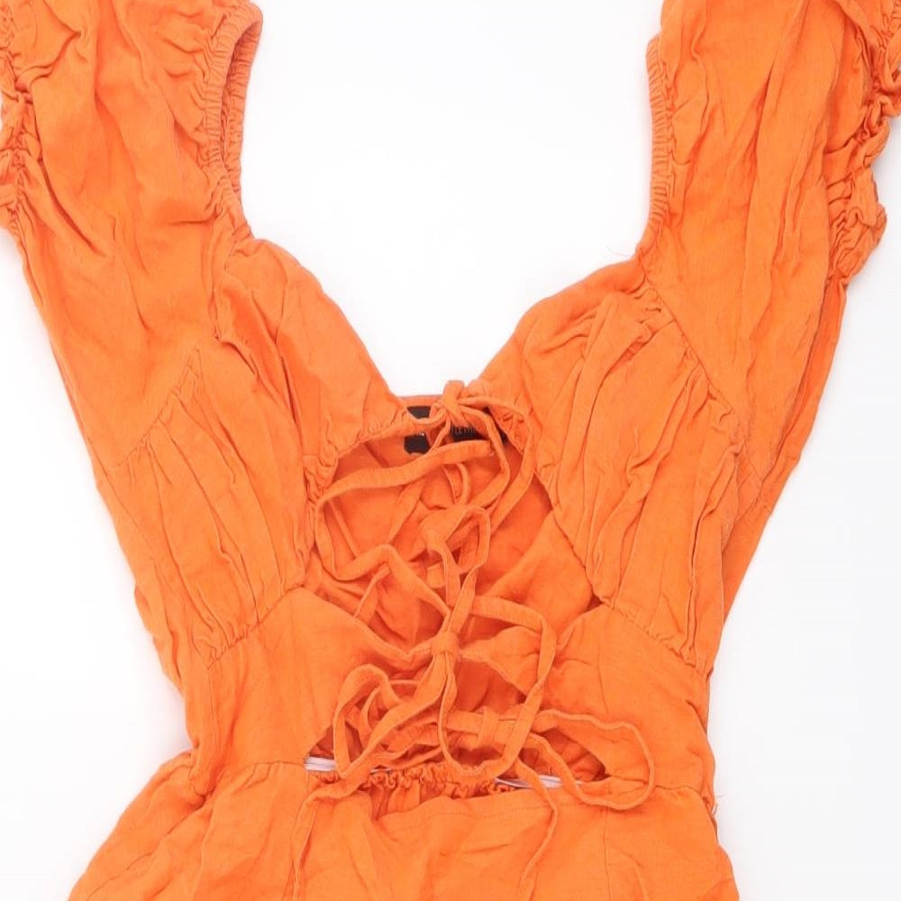 PRETTYLITTLETHING Womens Orange Viscose Basic Blouse Size 6 Scoop Neck