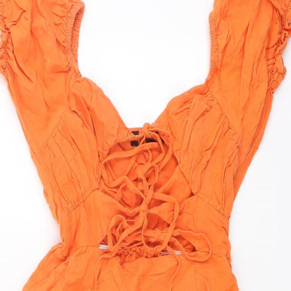 PRETTYLITTLETHING Womens Orange Viscose Basic Blouse Size 6 Scoop Neck