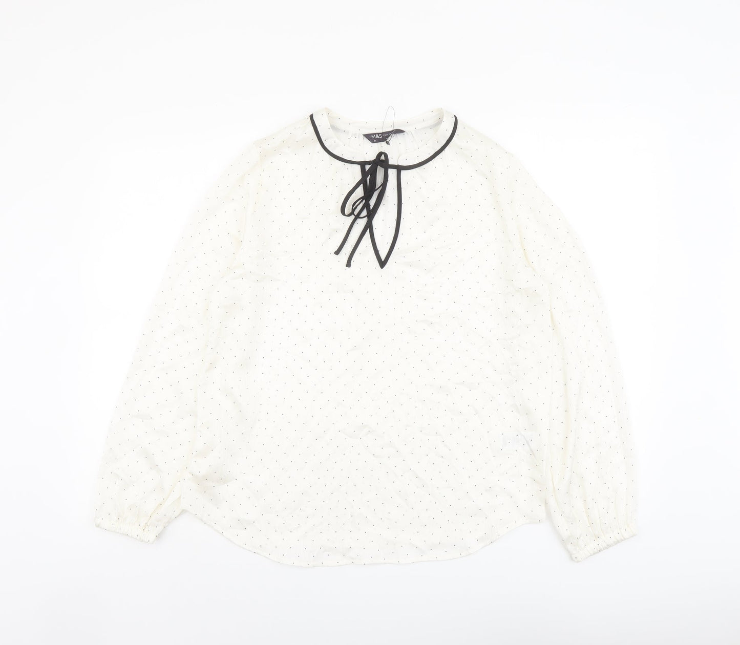 Marks and Spencer Womens Ivory Polka Dot Polyester Basic Blouse Size 8 Round Neck
