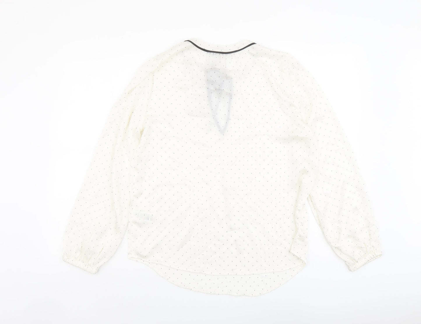 Marks and Spencer Womens Ivory Polka Dot Polyester Basic Blouse Size 8 Round Neck