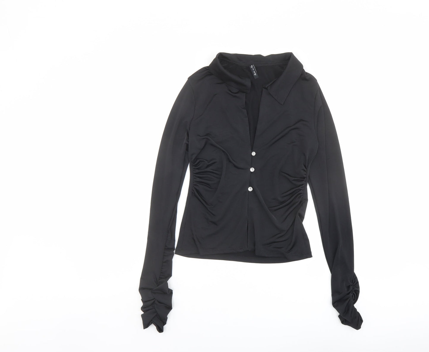 As You Womens Black Polyester Basic Button-Up Size 10 Collared - Ruched Detail