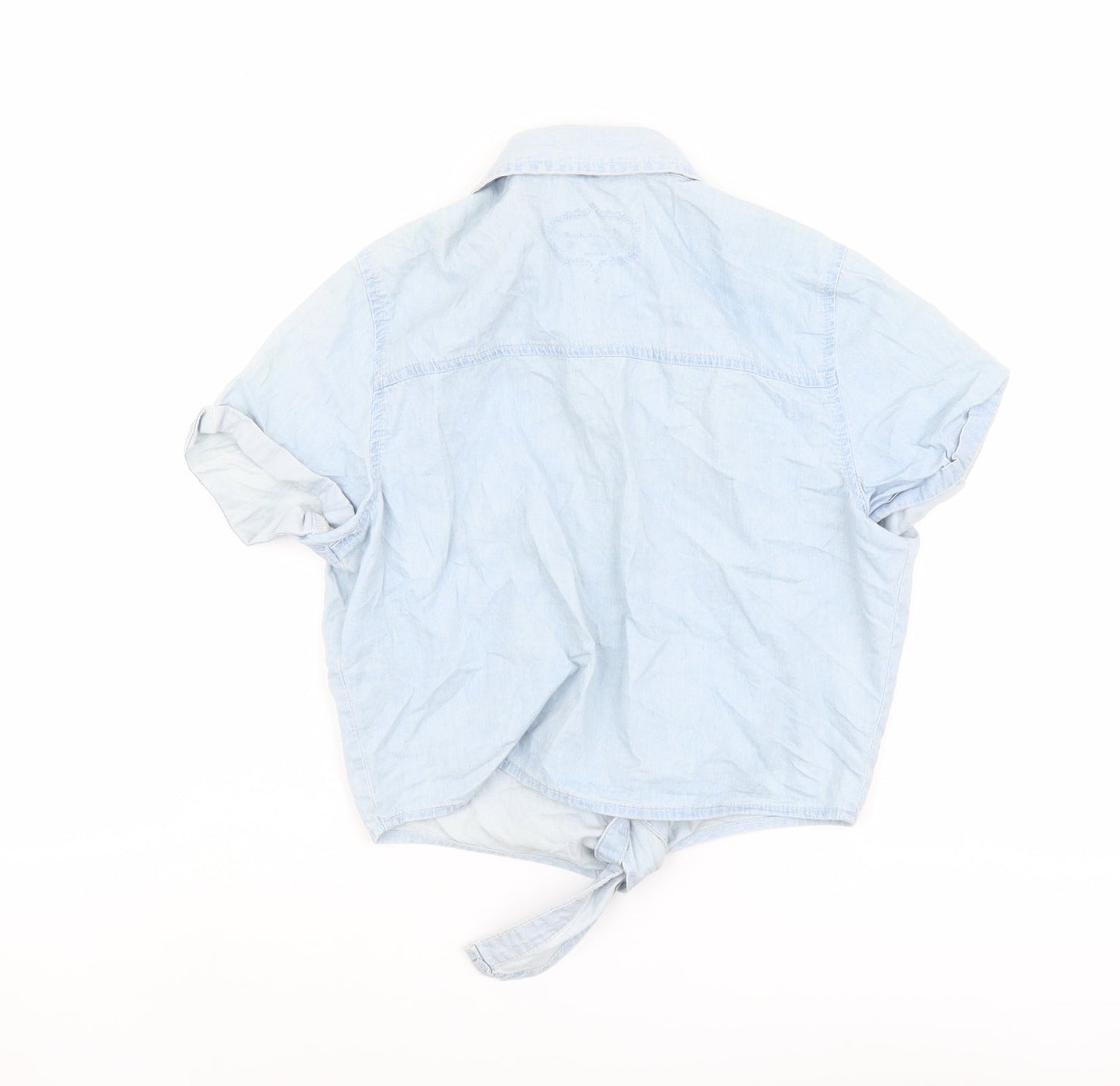 Jennyfer Womens Blue Cotton Cropped Button-Up Size S Collared - Tie Front