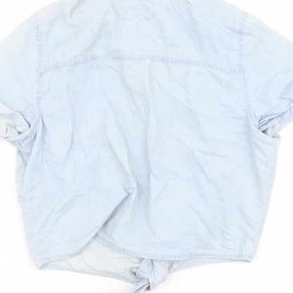 Jennyfer Womens Blue Cotton Cropped Button-Up Size S Collared - Tie Front