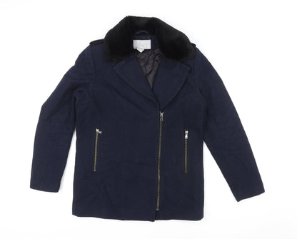 H&M Womens Blue Biker Jacket Size 8 Zip