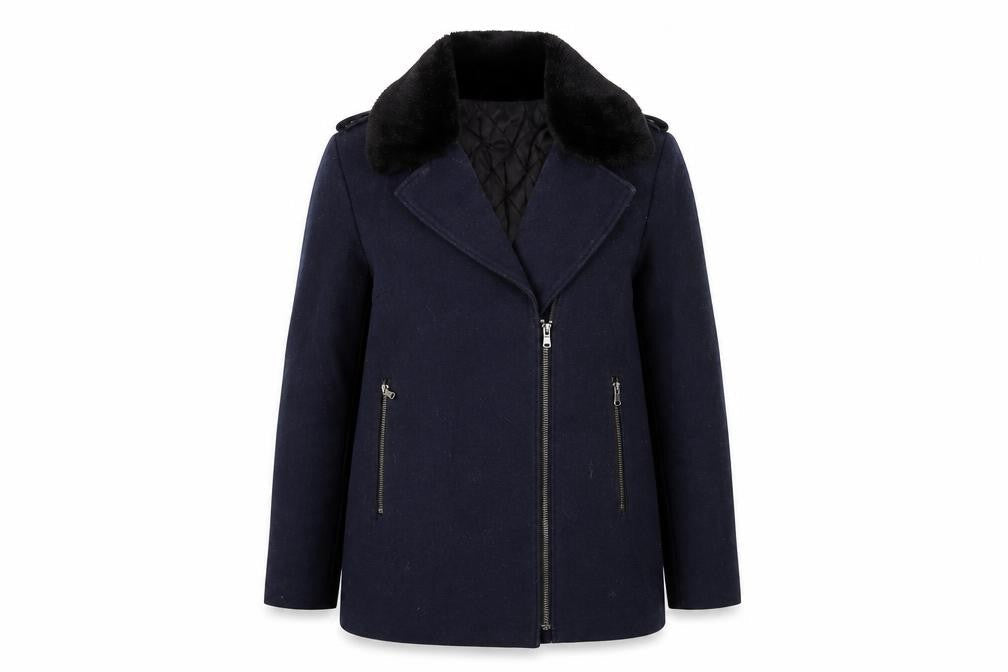 H&M Womens Blue Biker Jacket Size 8 Zip