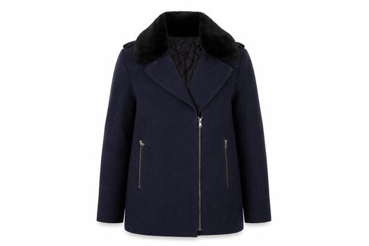H&M Womens Blue Biker Jacket Size 8 Zip