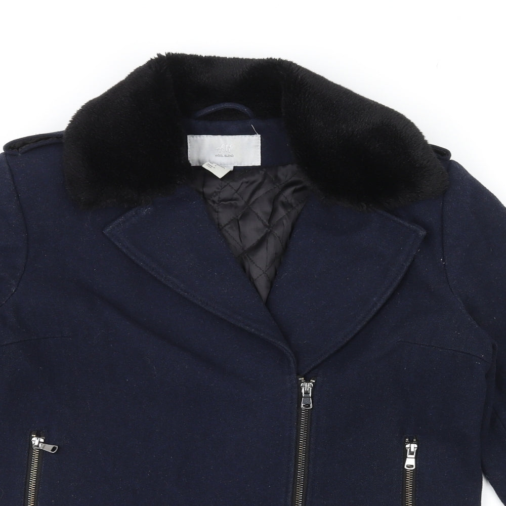 H&M Womens Blue Biker Jacket Size 8 Zip