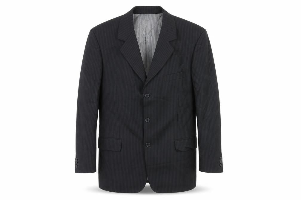 R.I. Collection Mens Black Striped Wool Jacket Suit Trousers Size 40 Regular