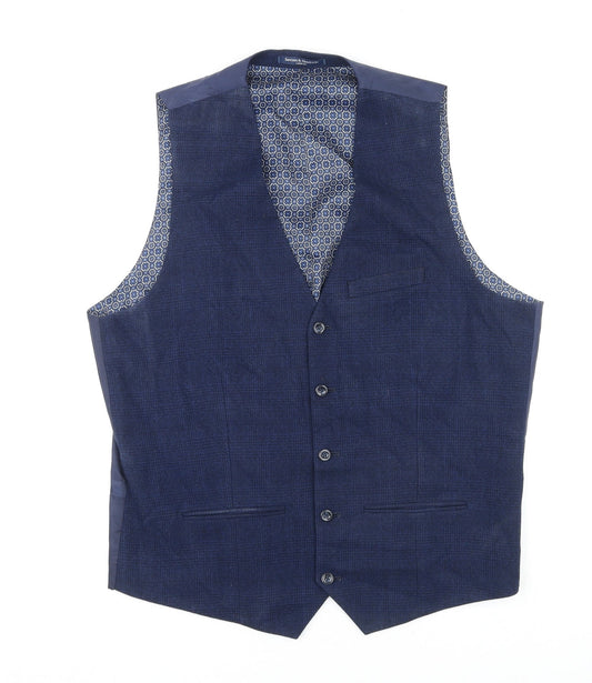 Sawyers & Hendricks Mens Blue Polyester Jacket Suit Waistcoat Size 44 Regular