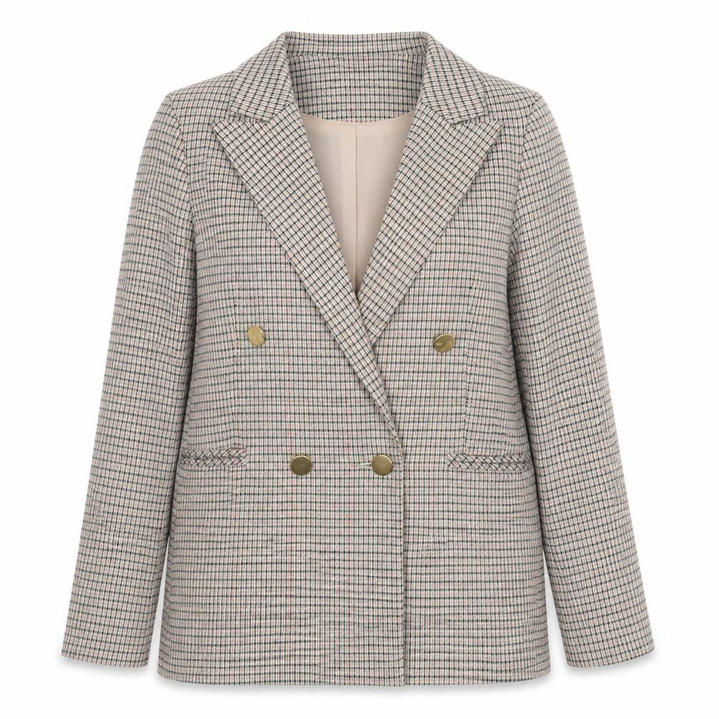 Miss Selfridge Womens Beige Plaid Polyester Jacket Blazer Size 8