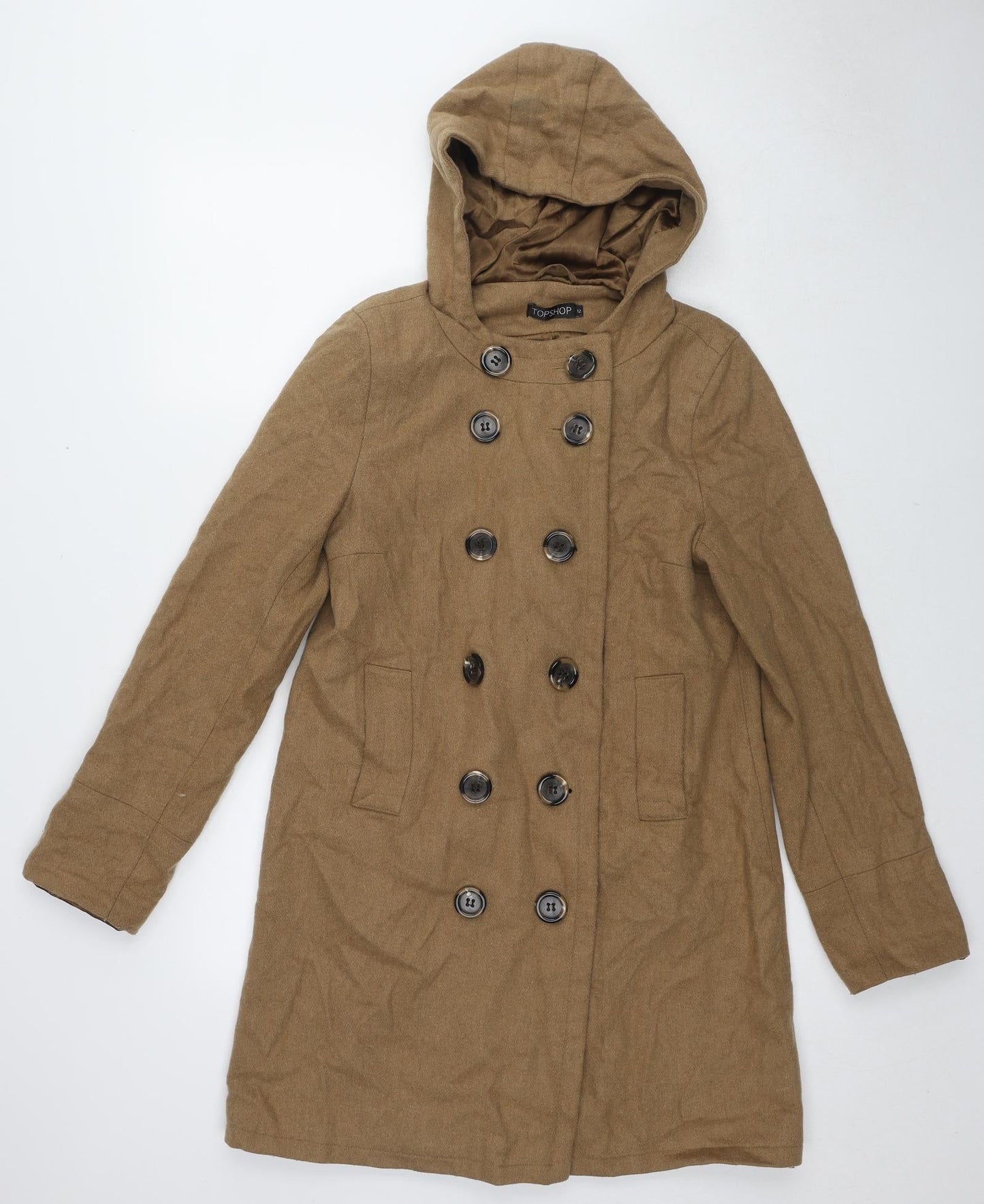 Topshop Womens Brown Overcoat Coat Size 12 Button