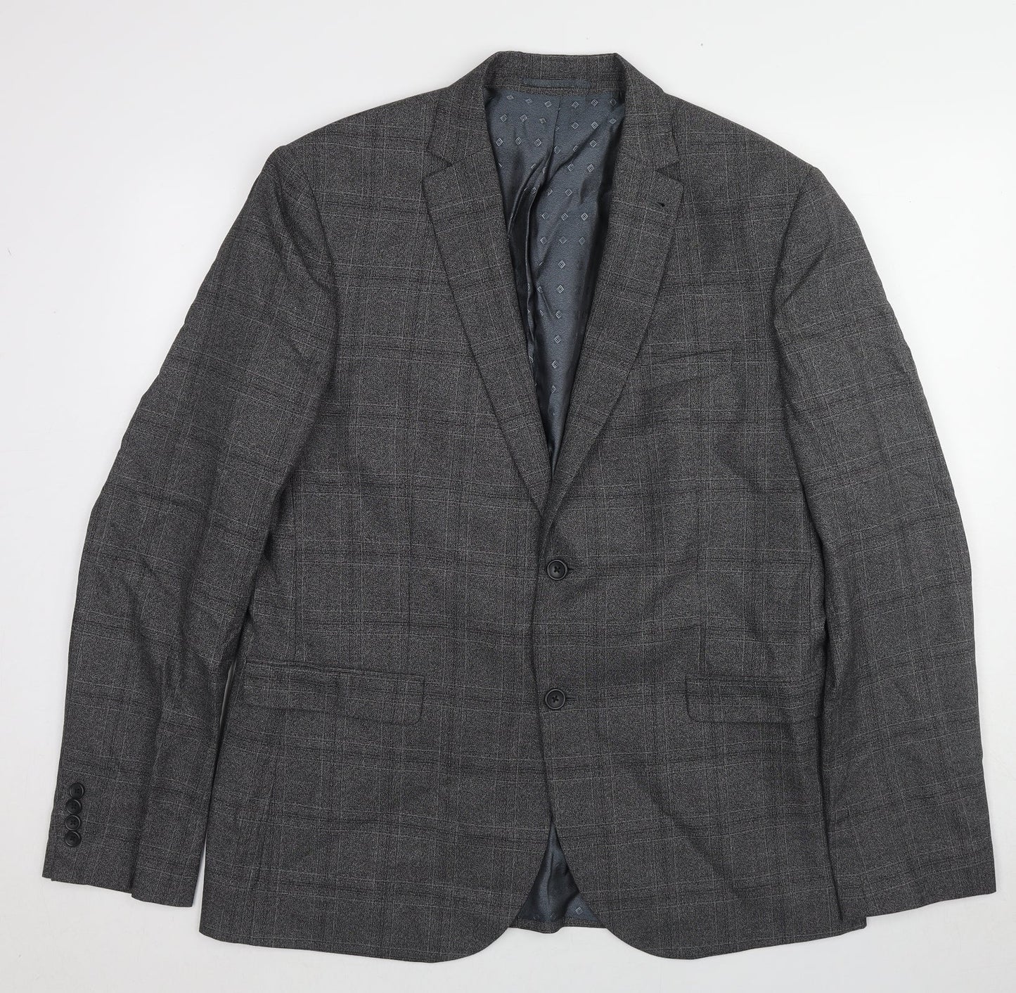 NEXT Mens Grey Plaid Polyester Jacket Suit Jacket Size 46 Regular