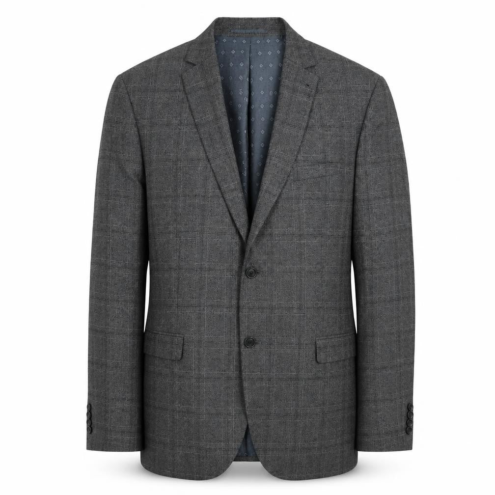 NEXT Mens Grey Plaid Polyester Jacket Suit Jacket Size 46 Regular