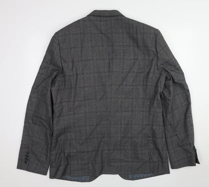 Next Mens Grey Plaid Polyester Jacket Suit Jacket Size 46 Regular