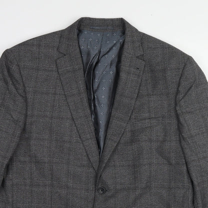 Next Mens Grey Plaid Polyester Jacket Suit Jacket Size 46 Regular