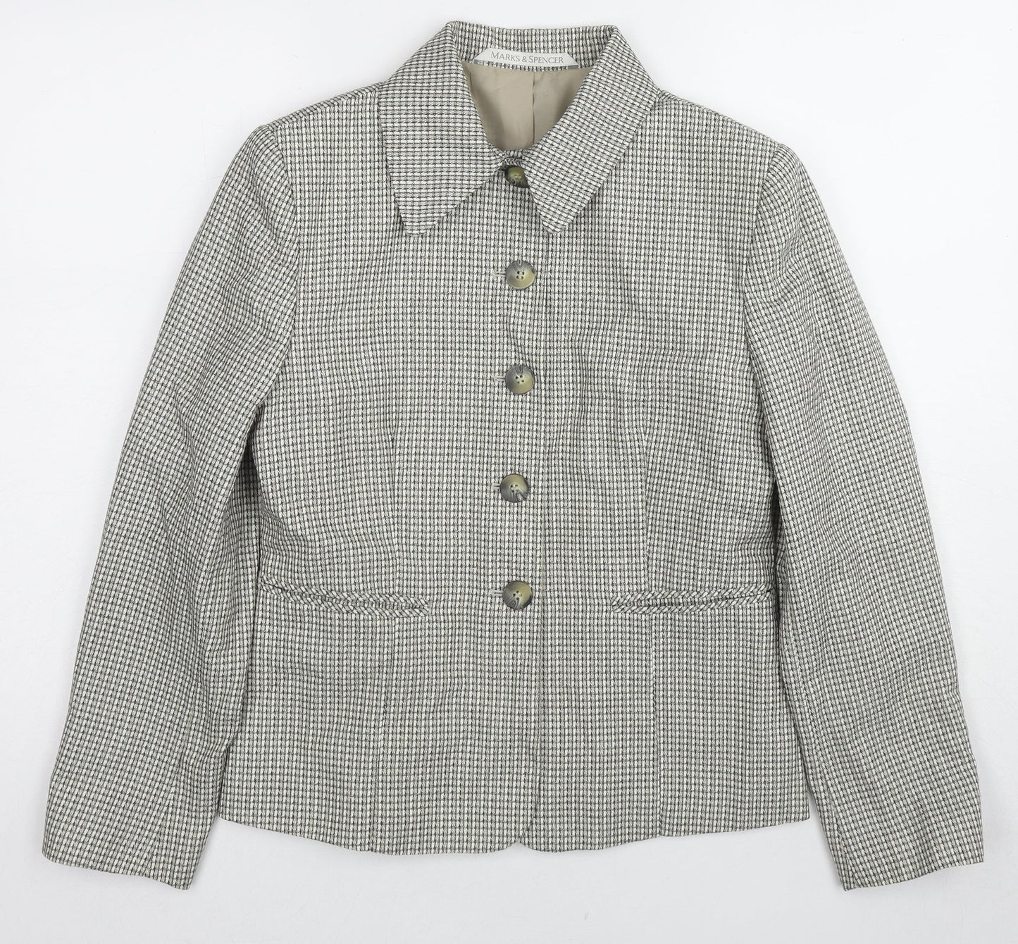 St Michael Womens Beige Geometric Jacket Blazer Size 8 Button