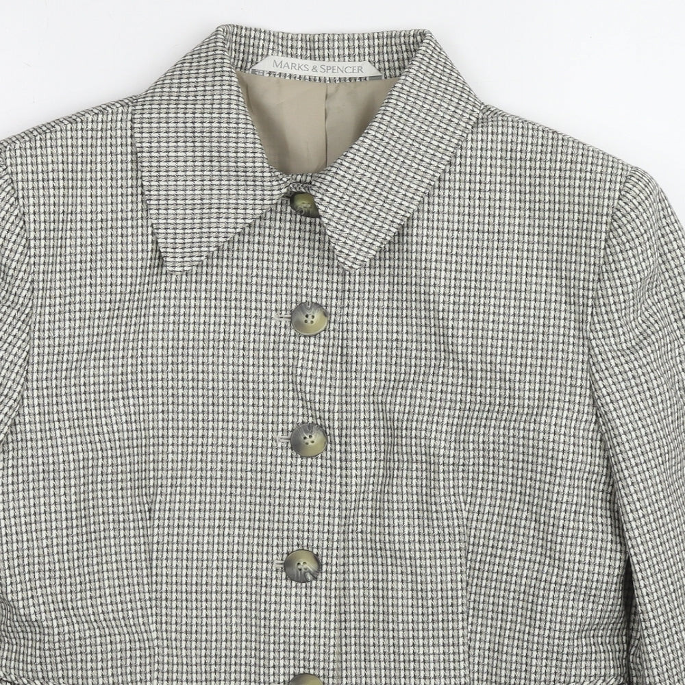 St Michael Womens Beige Geometric Jacket Blazer Size 8 Button