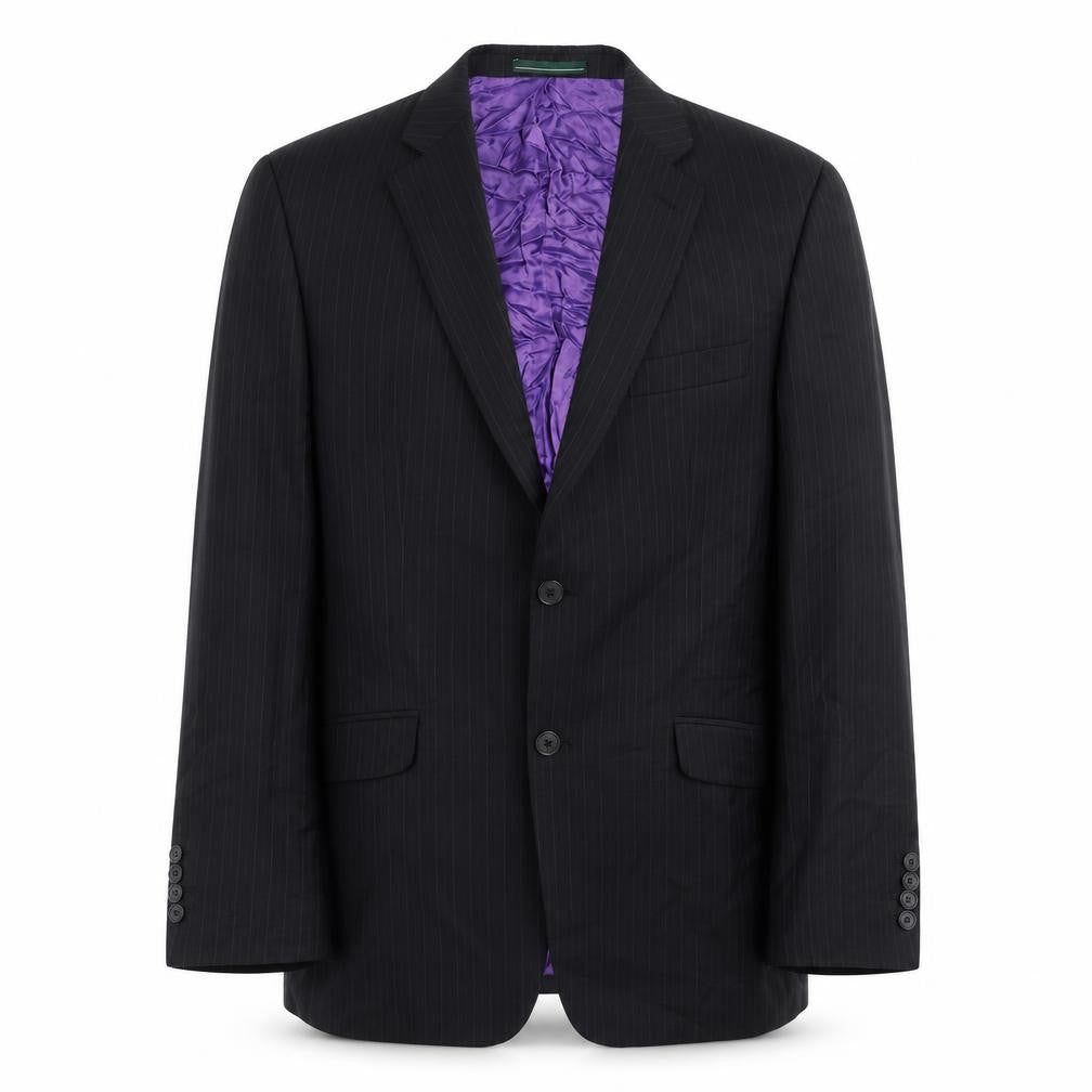 Greenwoods Mens Black Striped Wool Jacket Suit Jacket Size 40 Regular