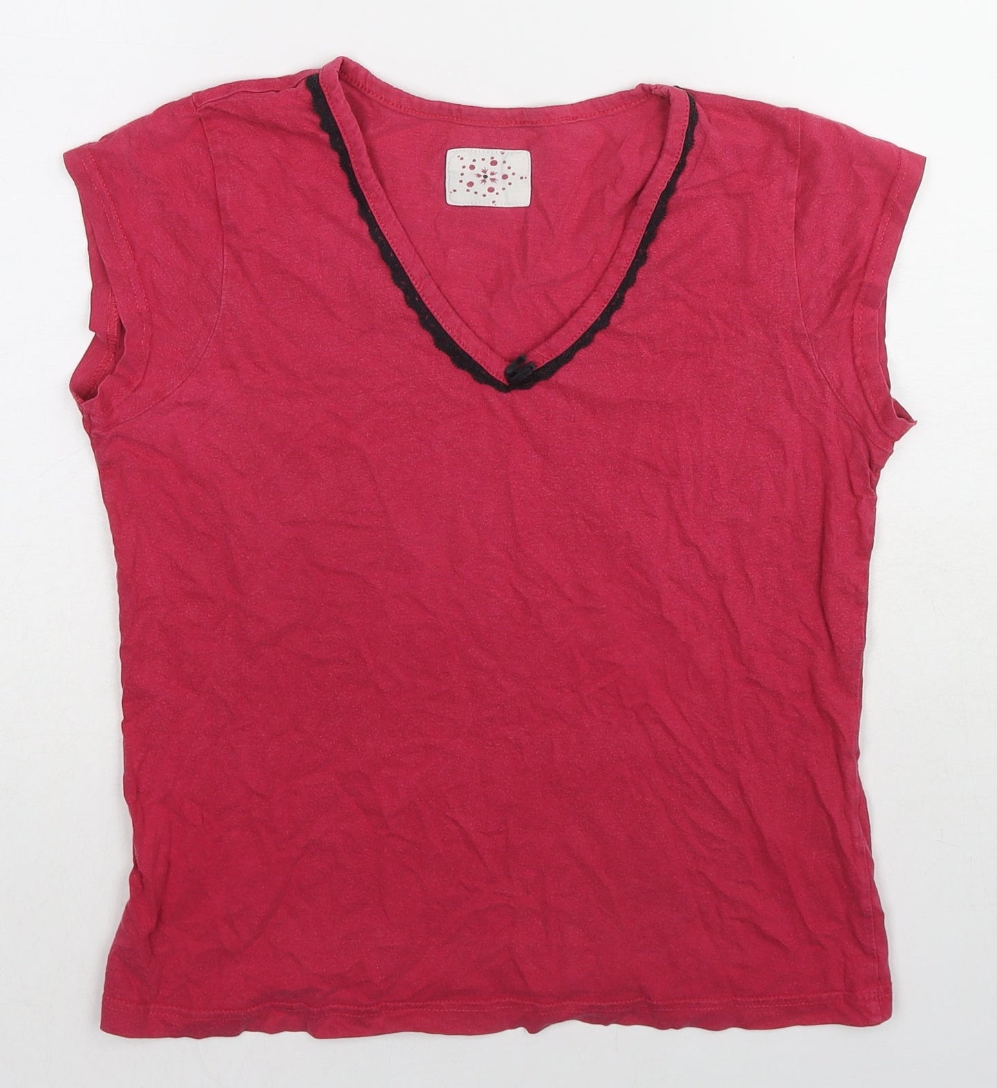 BHS Womens Pink Cotton Basic T-Shirt Size 12 V-Neck