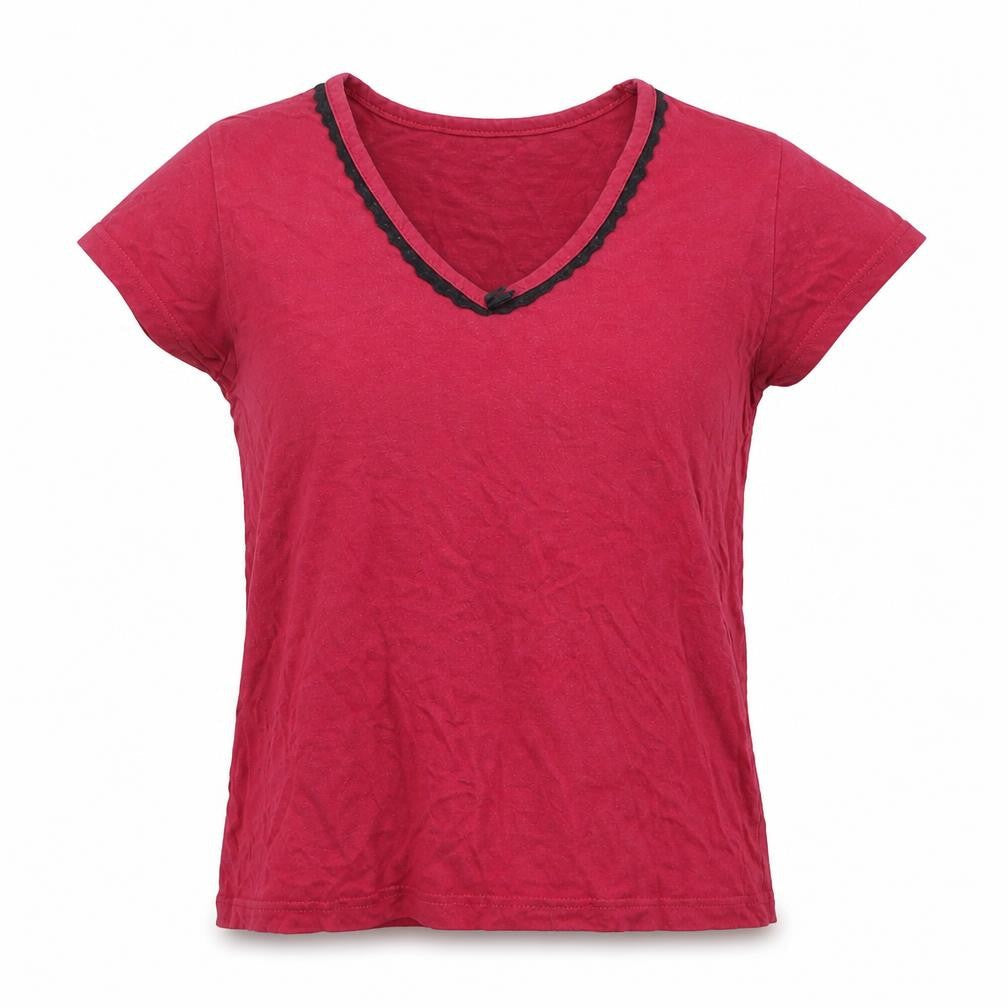 BHS Womens Pink Cotton Basic T-Shirt Size 12 V-Neck