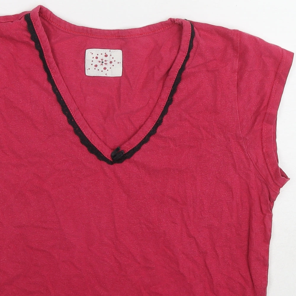 BHS Womens Pink Cotton Basic T-Shirt Size 12 V-Neck
