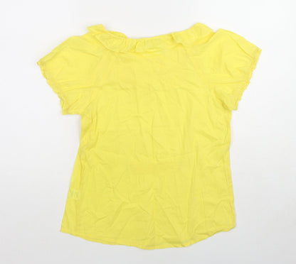 Oasis Womens Yellow Cotton Basic Blouse Size 8 Boat Neck